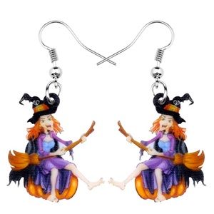 Witch Pumpkin Acrylic Earrings Halloween